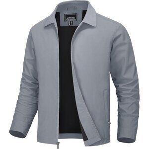 Men's Stylish Jackets Coat Gray Lightweight Casual Full Zip Up Pockets Golf